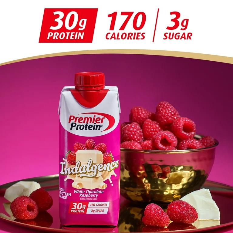Premier Protein Indulgence Protein Shake, White Chocolate Raspberry, 30g Protein, 11 fl oz, 4 Ct | Walmart (US)
