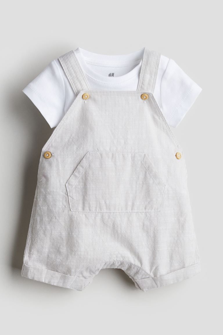 2-piece Cotton Set - Light beige/striped - Kids | H&M US | H&M (US + CA)