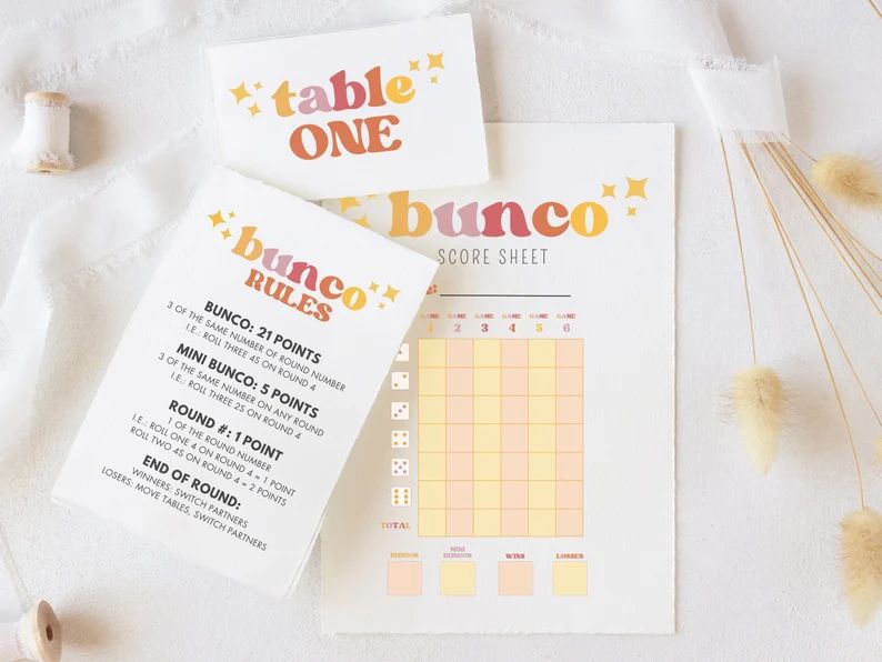 Printable Bunco Score Cards & Rules Vintage Groovy Digital Download for Fun Game Nights - Etsy | Etsy (US)