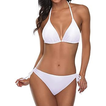 Tempt Me Women Two Piece Halter Padded Top Tie Side Bottom Triangle Bikini Bathing Suit | Amazon (US)