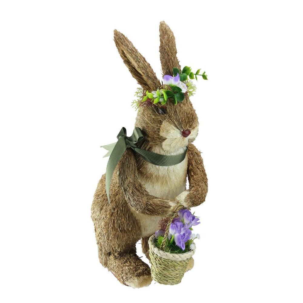 Northlight 16.5 in. Standing Bunny Wearing Green Scarf and Flower Crown Spring Easter Figure | The Home Depot