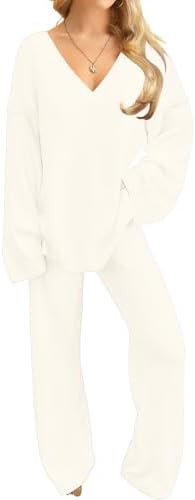 NORACORA Womens 2 Piece Fuzzy Fleece Lounge Sets Long Sleeve V Neck Pajama Set Fluffy Pjs Matchin... | Amazon (US)