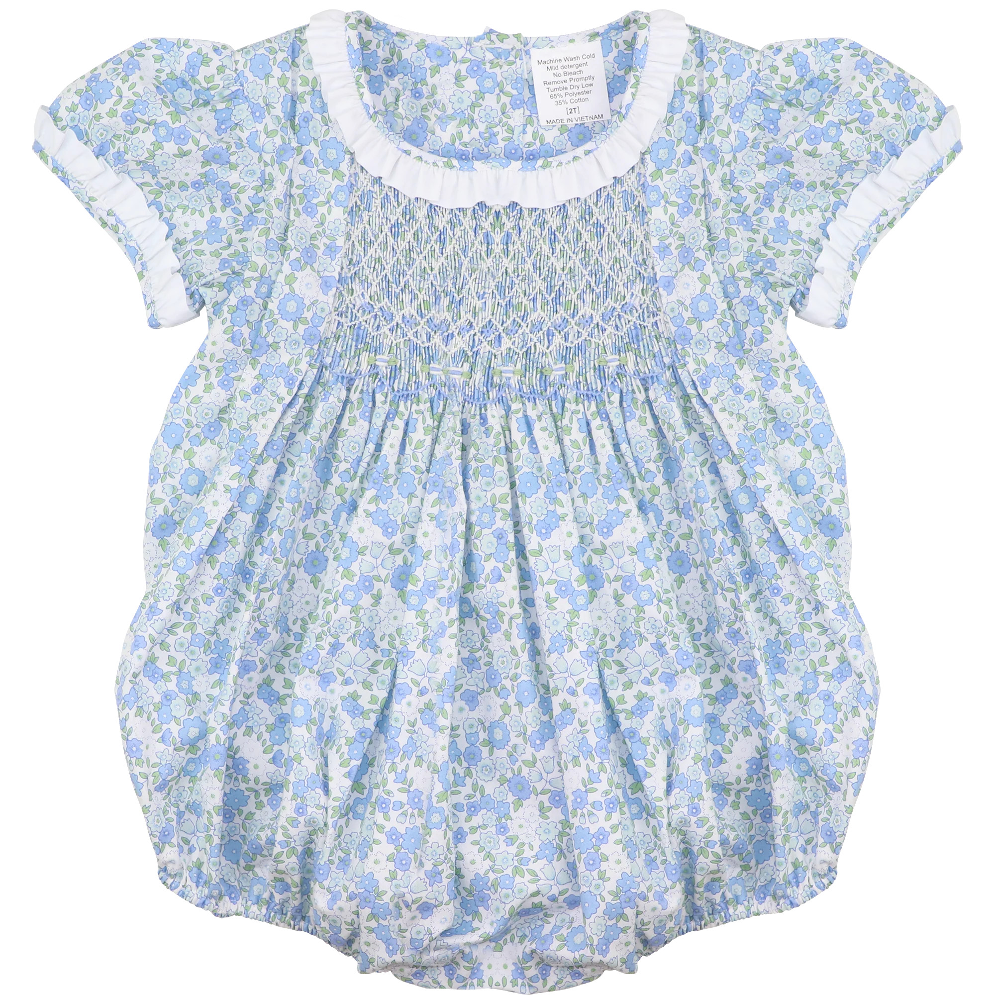 Blue Floral Smocked Bubble | Cecil and Lou