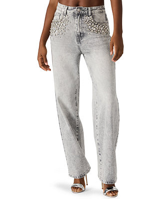 Steve Madden Women's Eras Crystal Embellished Straight Leg Jeans - Macy's | Macy's