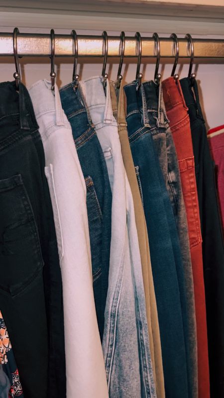 This is my favorite way to organize my jeans!  I love using shower curtain hooks to keep them organized in my closet.

#organizedhome #organizedcloset #organizationhacks #lifehacks #chicpeach #chicpeachaf #fyp #fyphome 

#LTKhome #LTKFind #LTKstyletip