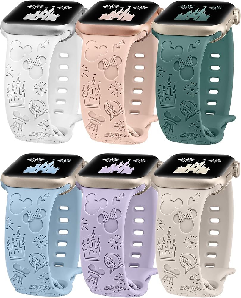 Girovo 2 Packs Cartoon Engraved Bands Compatible with Apple Watch 41/40/38mm 45/44/42/49mm Women ... | Amazon (US)