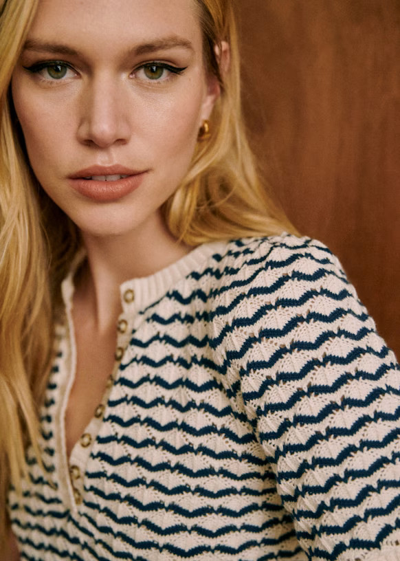 Mae Jumper - Ecru / Navy - Organic cotton - organic textile - Sézane | Sezane Paris - US