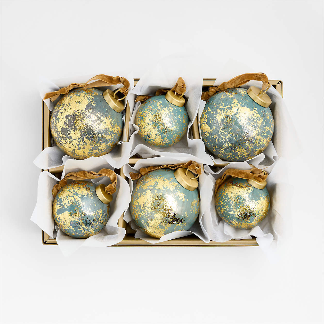 Gold Patina Christmas Tree Ornament, Boxed Set of 6 + Reviews | Crate & Barrel | Crate & Barrel