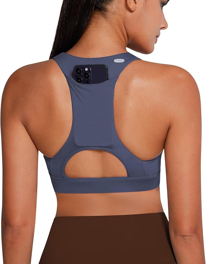 QUEENIEKE Women's Medium Support Back Pocket Energy Sport Bra Cotton Feel Racerback Bra for Women | Amazon (US)