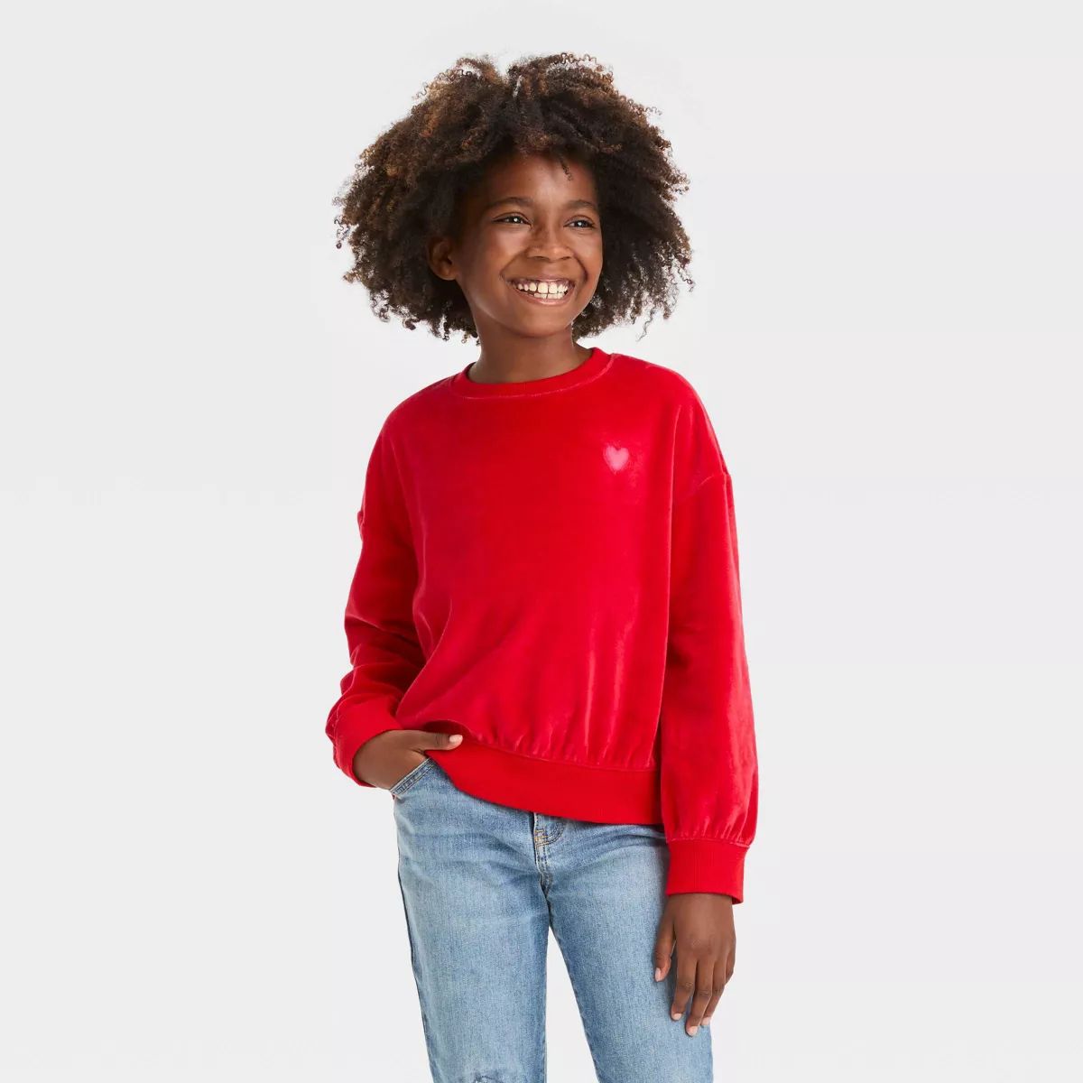 Girls' Velour Valentine's Day Mini Hearts Pullover Sweatshirt - Cat & Jack™ Red | Target