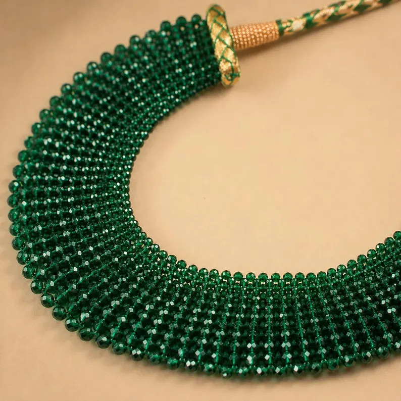 Emerald Green Bead Collar Choker Necklace, Handmade Wide Statement Necklace, May Birthstone Inspi... | Etsy (Global)