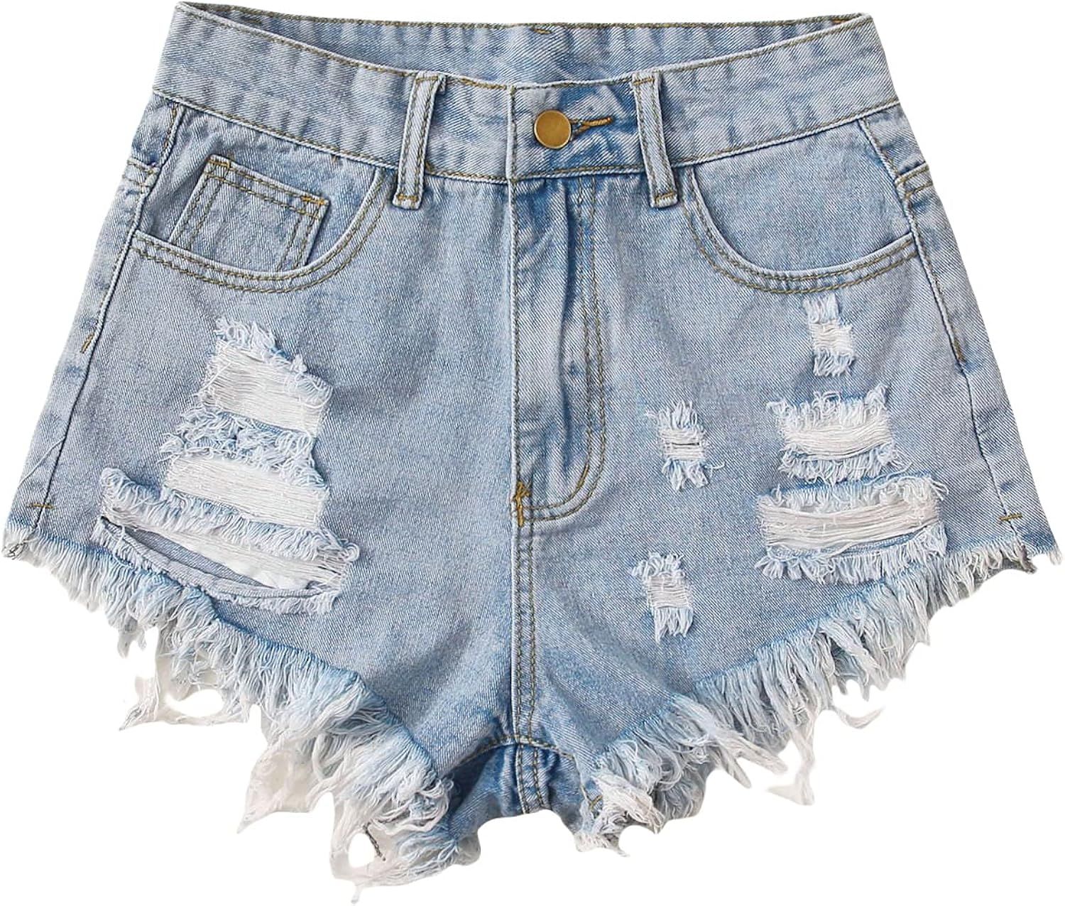 MakeMeChic Women's Casual Jean Shorts Distressed Summer Denim Jean Shorts | Amazon (US)