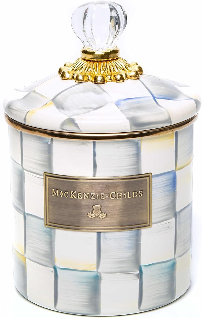 MACKENZIE-CHILDS Sterling Check Enamel Canister, Gray-and-White Kitchen Storage Container with Li... | Amazon (US)