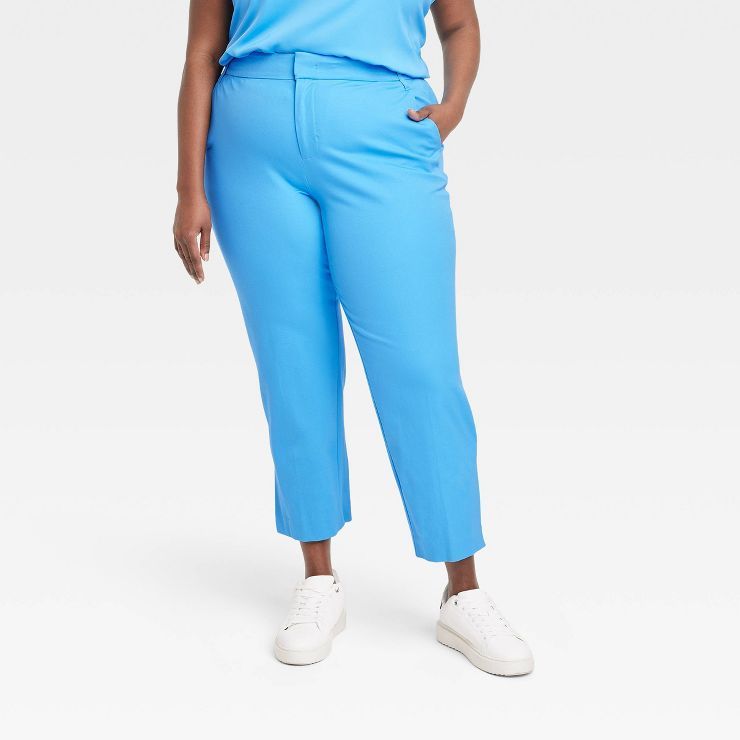 Women's Mid-Rise Slim Straight Fit Side Split Trousers - A New Day™ Blue | Target