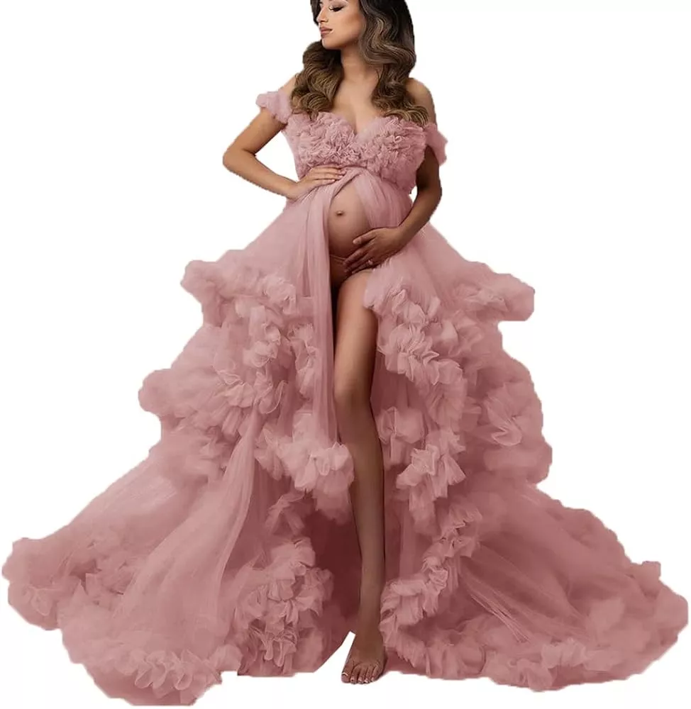 Puffy Ruffles Tulle Robe Maternity Dress for Lingeria Dressing