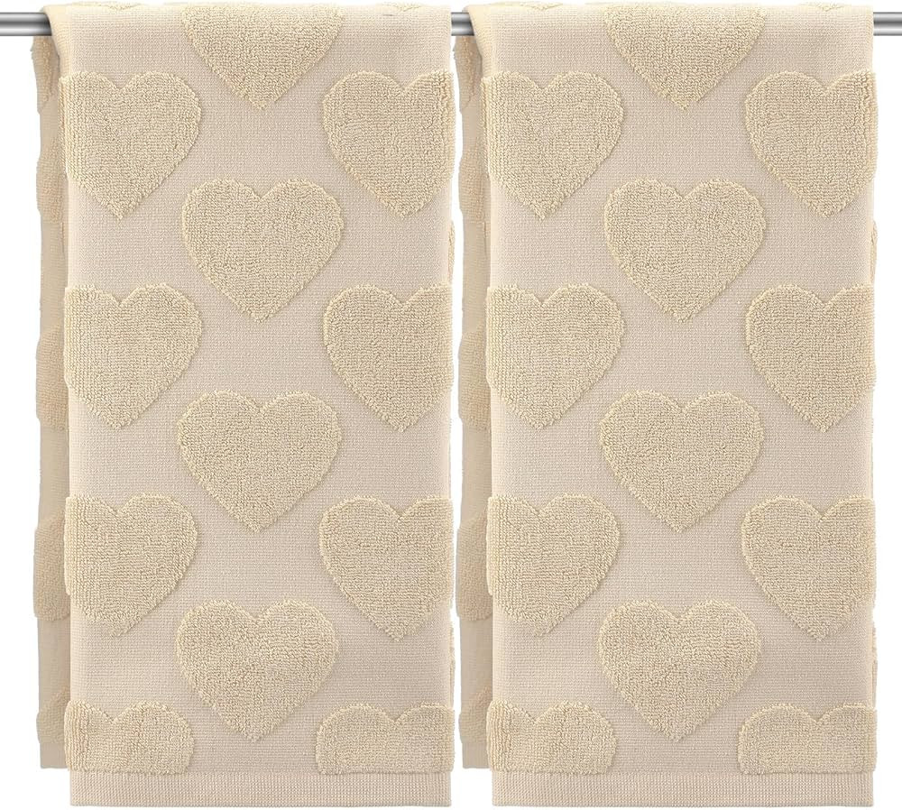 Tudomro 2 Pcs Valentine's Day Heart Hand Towels for Bathroom 100% Cotton Bath Towel Beige Jacquar... | Amazon (US)