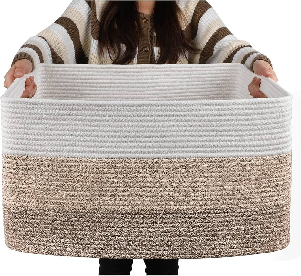 OIAHOMY Large Blanket Basket, 22”x17”x12” Rectangle Woven Baskets, Nursery Blanket Storage ... | Amazon (US)