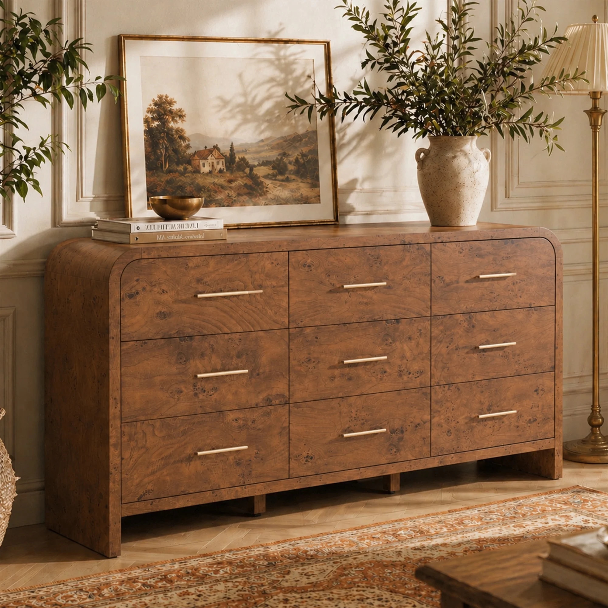 Vintagearth 9 Drawer Dresser for Bedroom, Curved 1.18" Thick FSC Certified Wood, Dark Burl | Walmart (US)