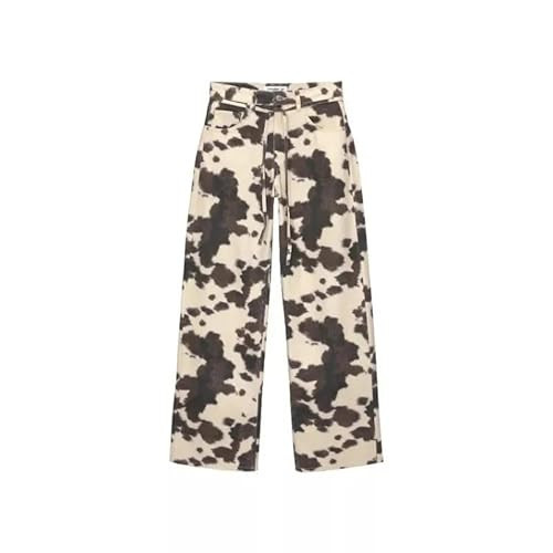 Cow Print Loose Wide Leg Jeans Unisex Y2K Vintage High Waisted Baggy Denim Pants with Retro Street Style (Cow Color,Large) | Amazon (US)