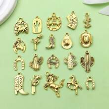 20pcs Mix Western Cowboy Charms For Jewelry Making Alloy Antique Golded Cowboy Boot Hat Horse Cac... | SHEIN