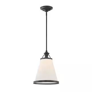 Savoy House Ashmont 13 in. W x 21.25 in. H 1-Light Classic Bronze Shaded Pendant Light with Milk ... | The Home Depot