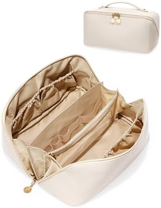 EACHY Travel Makeup Bag,Large Capacity Cosmetic Bags for Women,Waterproof Portable Pouch Open Fla... | Amazon (US)