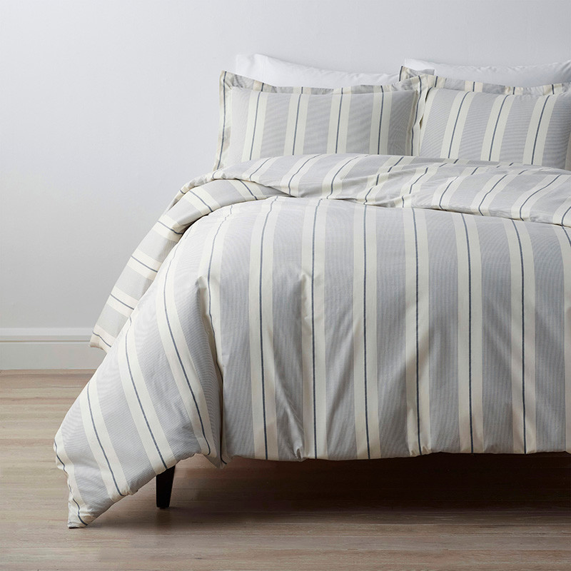 Tailored Stripes and Plaids Classic Cool Cotton Percale Bed Duvet Cover - Wide Stripe Navy, Twin/... | The Company Store
