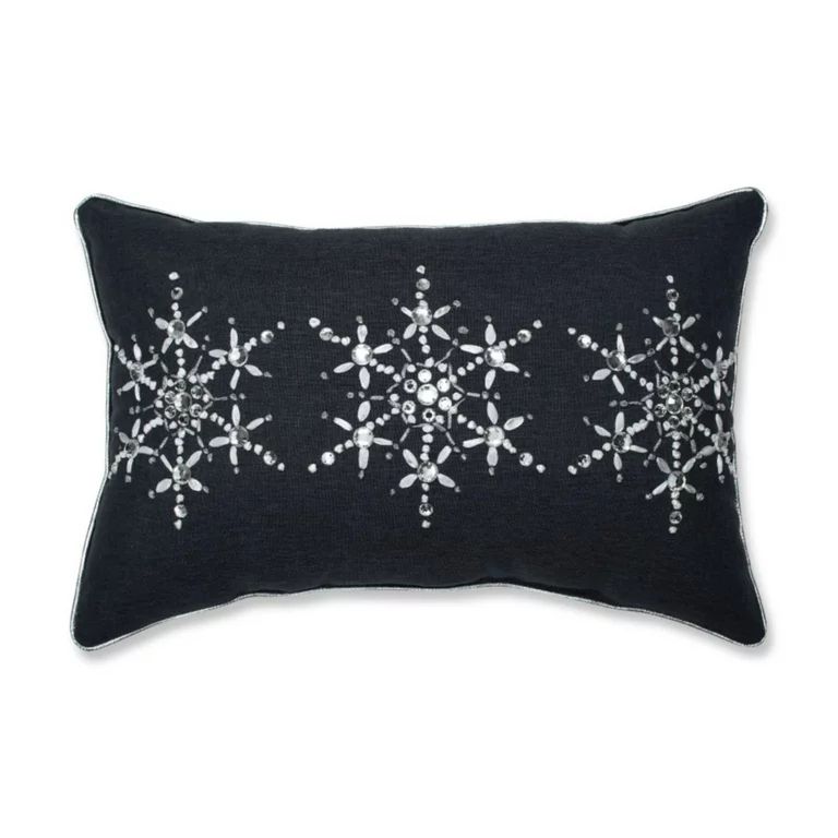 18.5" Charcoal Gray and White Embroidered Snowflakes Rectangular Throw Pillow | Walmart (US)