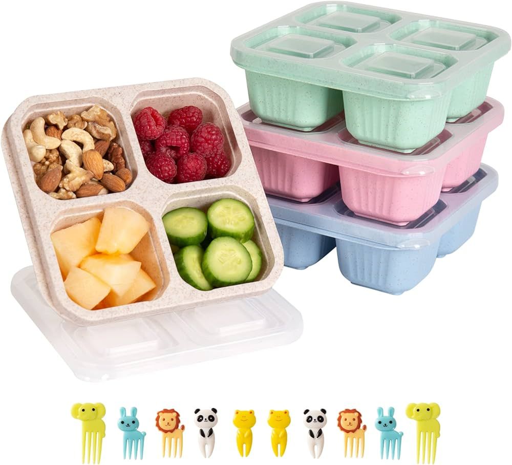 DESLON 4 Pack Snack Containers for Kids Adults, 4 Compartment Bento Snack Box, Reusable Meal Prep... | Amazon (US)