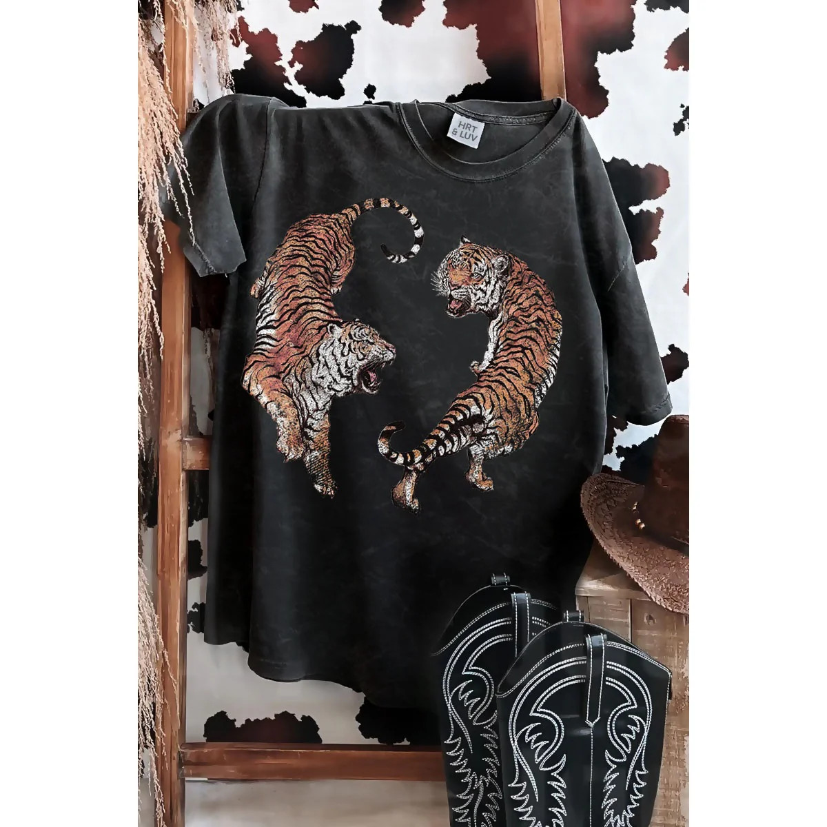 NEW!! Twin Leopard Tee in Mineral Black | Glitzy Bella