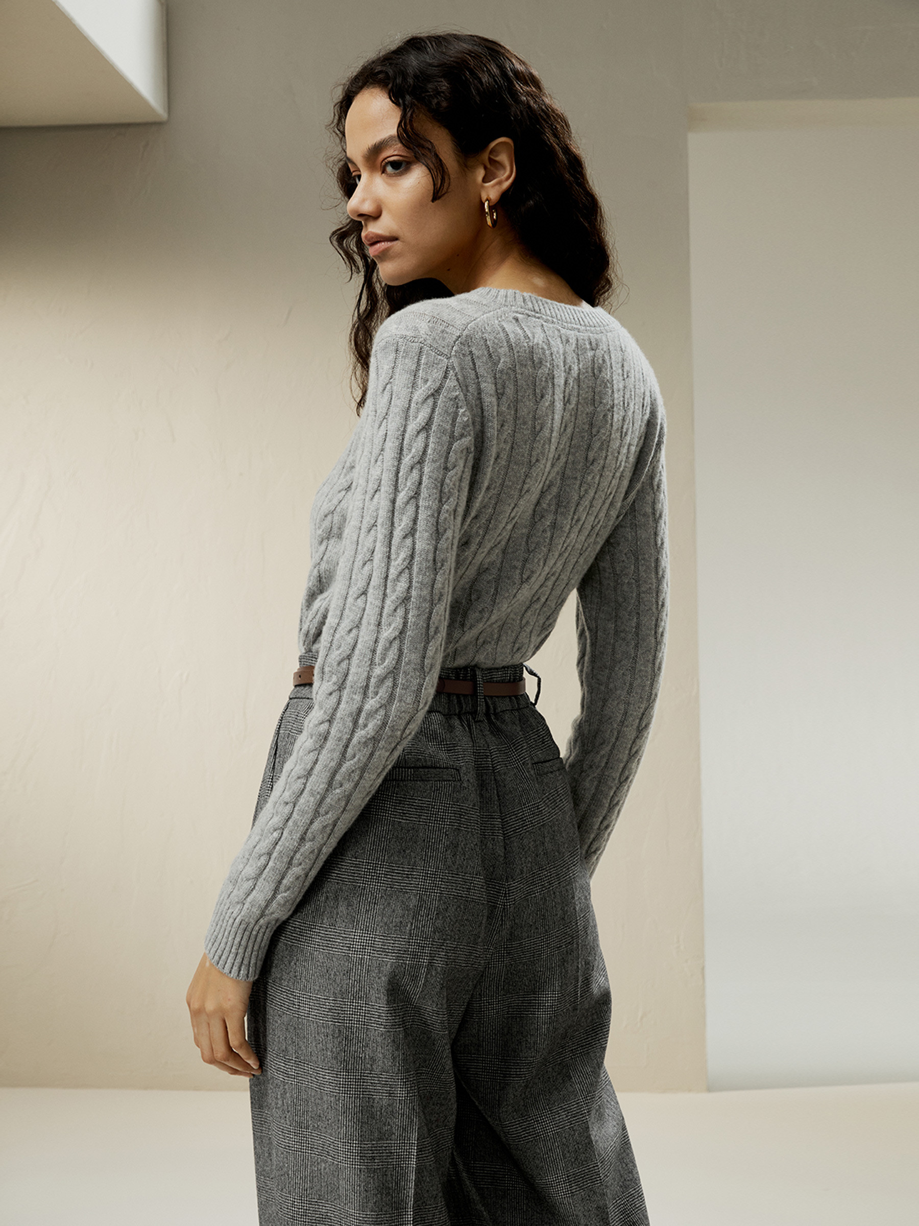 Classic Cable Knit Sweater with Ribbed Edges | LilySilk