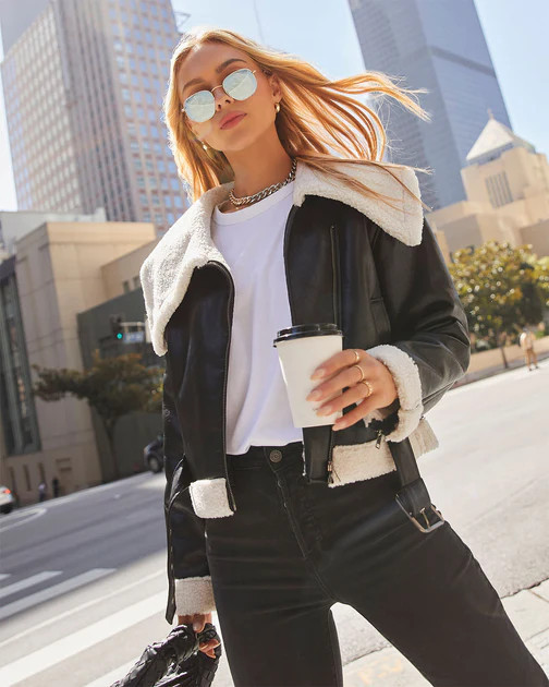 Bleeker Faux Leather Shearling Jacket - Black | VICI