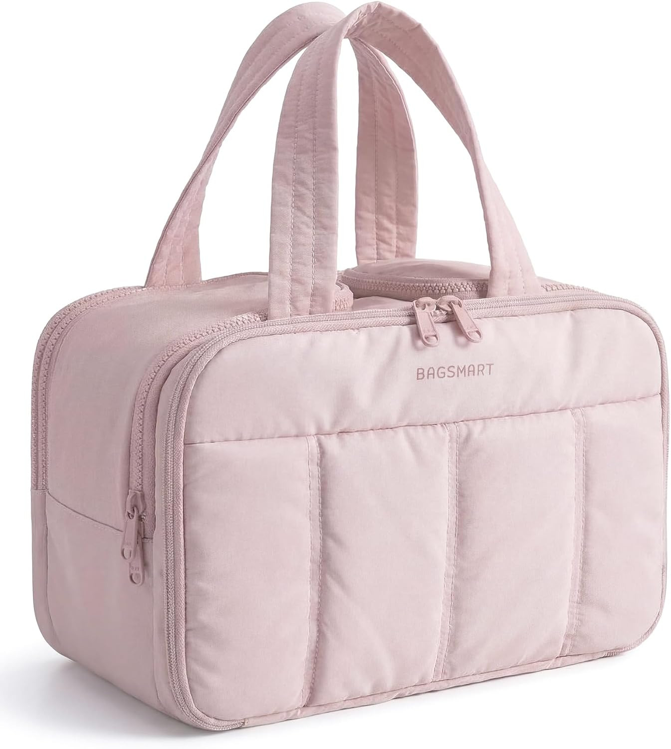 BAGSMART Travel Toiletry Bag, Puffy Large Toiletry Bag for Women, Lightweight Cosmetic Makeup Bag Organizer with Handle for Traveling, Accessories, Essentials, Toiletries (Pink) | Amazon (US)