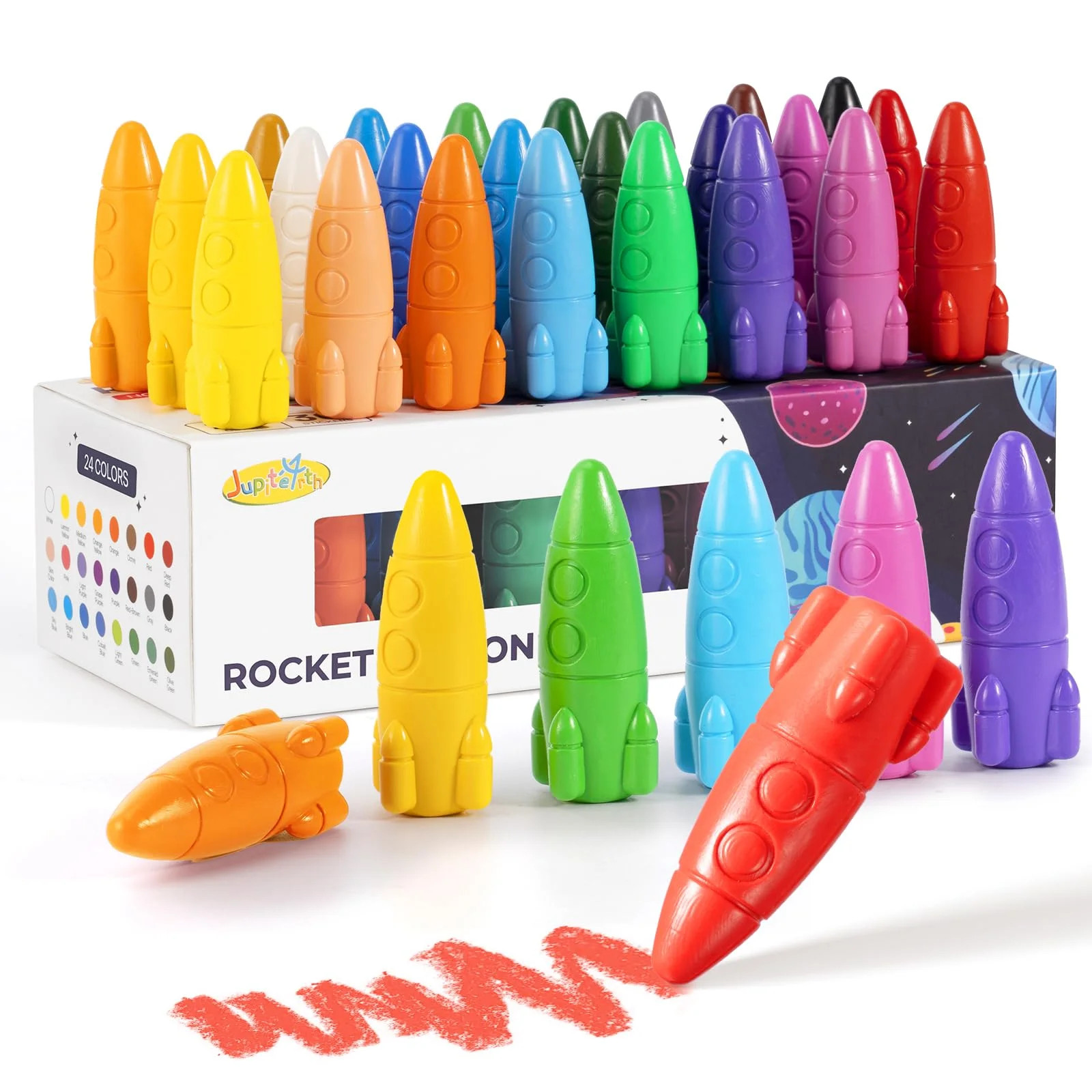 Jupitearth 24 Ct Non-Toxic Washable Rocket Crayons for Toddlers, Easy-to-Hold Gifts & Mess-Free A... | Walmart (US)