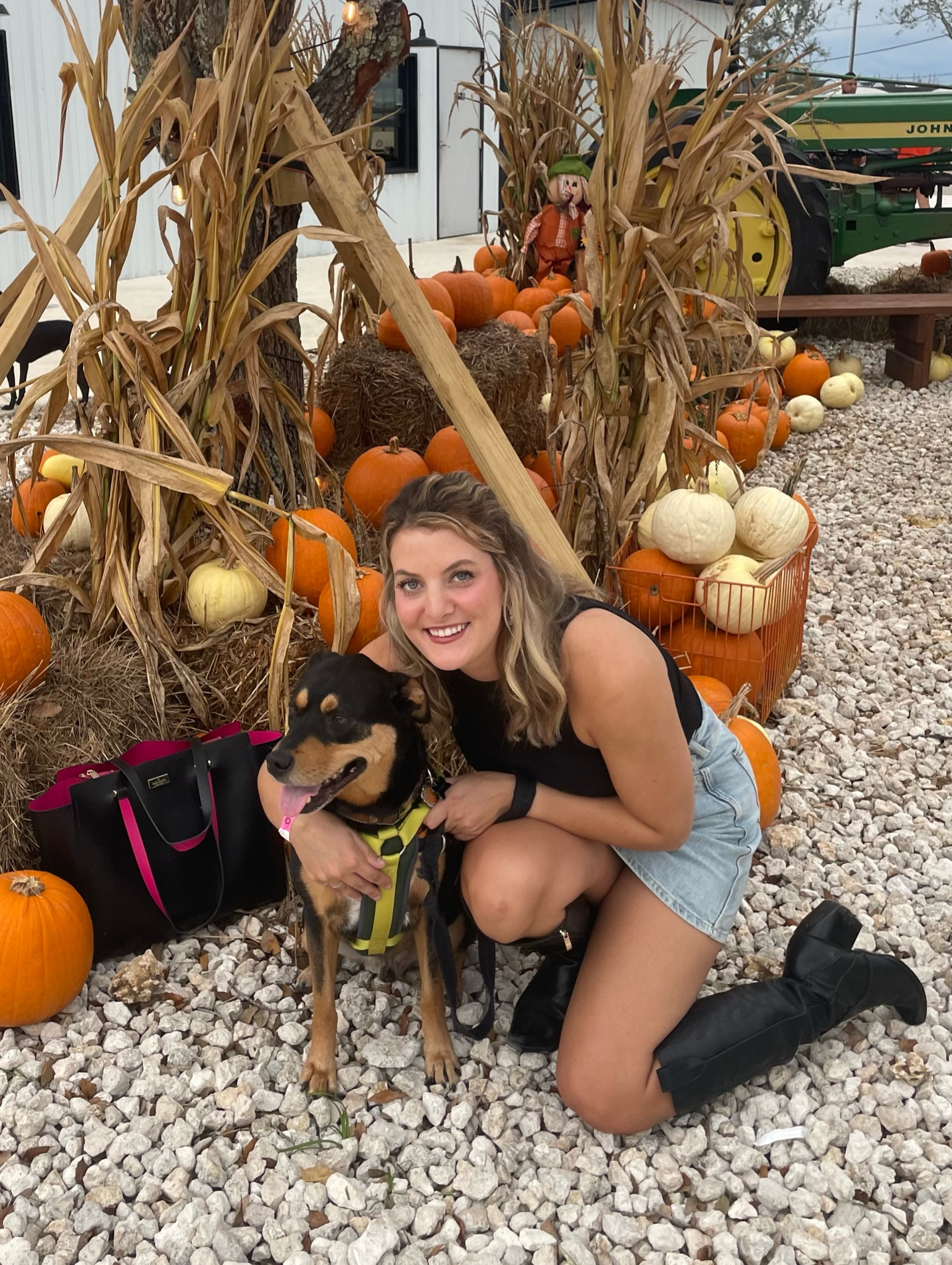 Fall Fashion - Fall outfit for the pumpkin patch featuring denim skirt, black tank top, and knee high boots. Trade the tank top for a black turtleneck sweater for colder weather! 

#LTKSeasonal #LTKHalloween #LTKxPrime