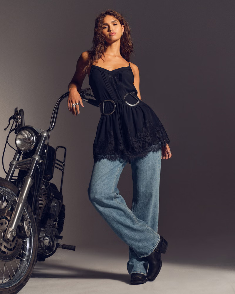 Women's V-Neck Lace Ruffle Mini Dress | Women's Dresses & Jumpsuits | Abercrombie.com | Abercrombie & Fitch (US)