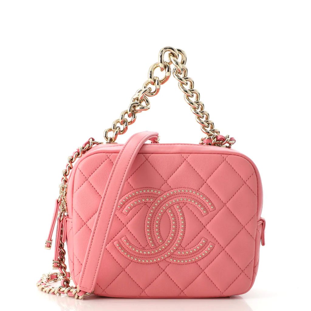 Chanel Studded CC Camera Case Quilted Lambskin Small Pink 178364463 | Rebag