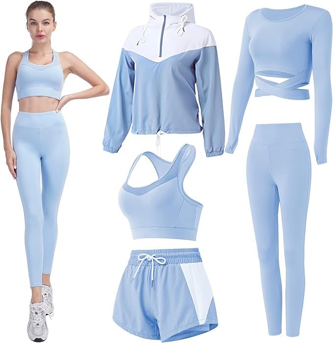 Inmarces Workout Sets for Women 5 PCS Yoga Outfits Activewear Tracksuit Sets | Amazon (US)