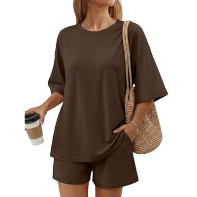 ANRABESS Womens Oversized Lounge Sets 3/4 Sleeve T-Shirts Tops and Shorts Matching Paja… | Amazon (US)