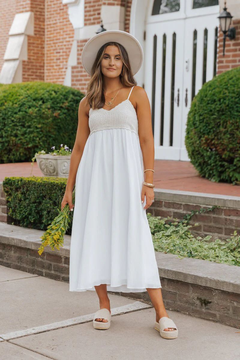 Marina White Crochet Midi Dress | Magnolia Boutique