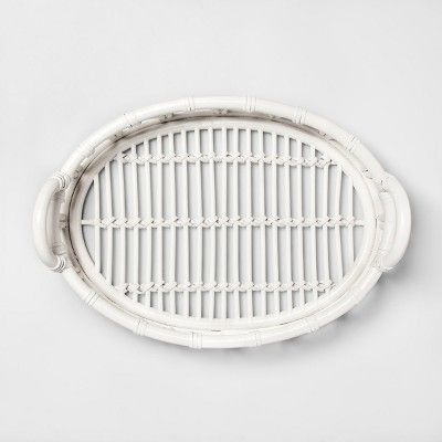 16.7" x 12.2" Decorative Rattan Tray White - Opalhouse™ | Target