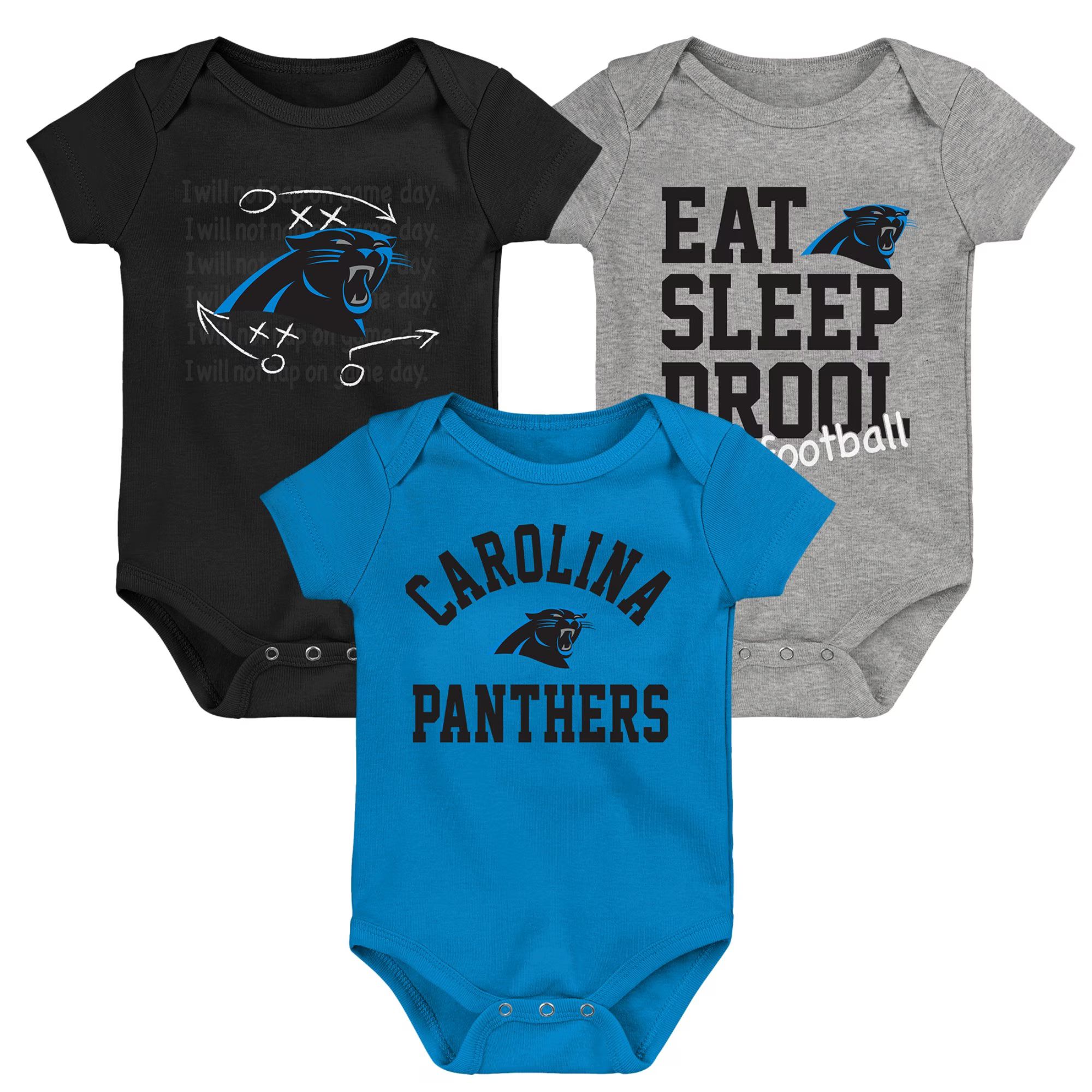 Carolina Panthers Newborn & Infant Three-Pack Eat, Sleep & Drool Retro Bodysuit Set - Blue/Black/... | Fanatics