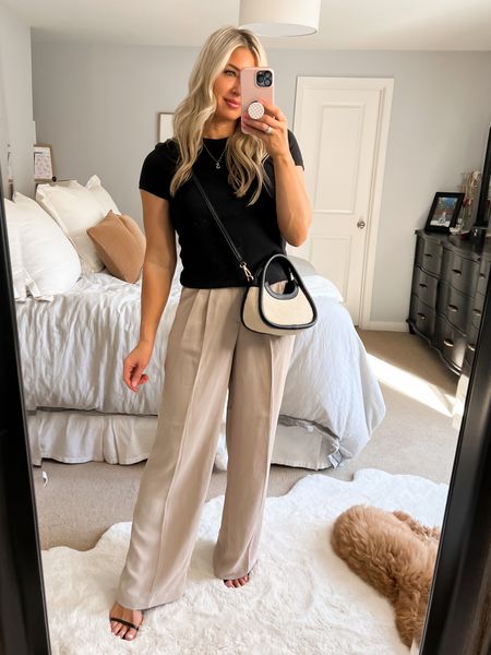 Target trousers with a black T-shirt and cute crossbody bag.
Shoes under $50 and run tts 

#LTKshoecrush #LTKunder50 #LTKstyletip
