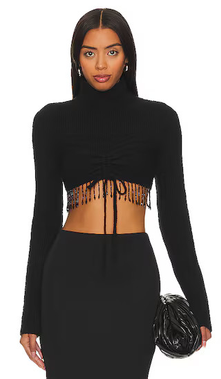 Hadia Beaded Fringe Top in Black | Revolve Clothing (Global)