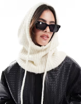 Pieces oversized balaclava snood in cream melange | ASOS (Global)