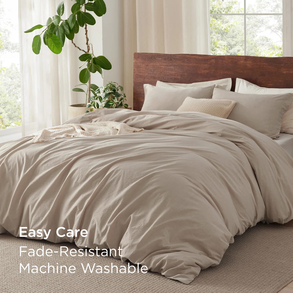 Bedsure 100% Washed Cotton Duvet Cover Queen - Warm Sand Minimalist Cotton Duvet Cover Linen Like | Wayfair North America