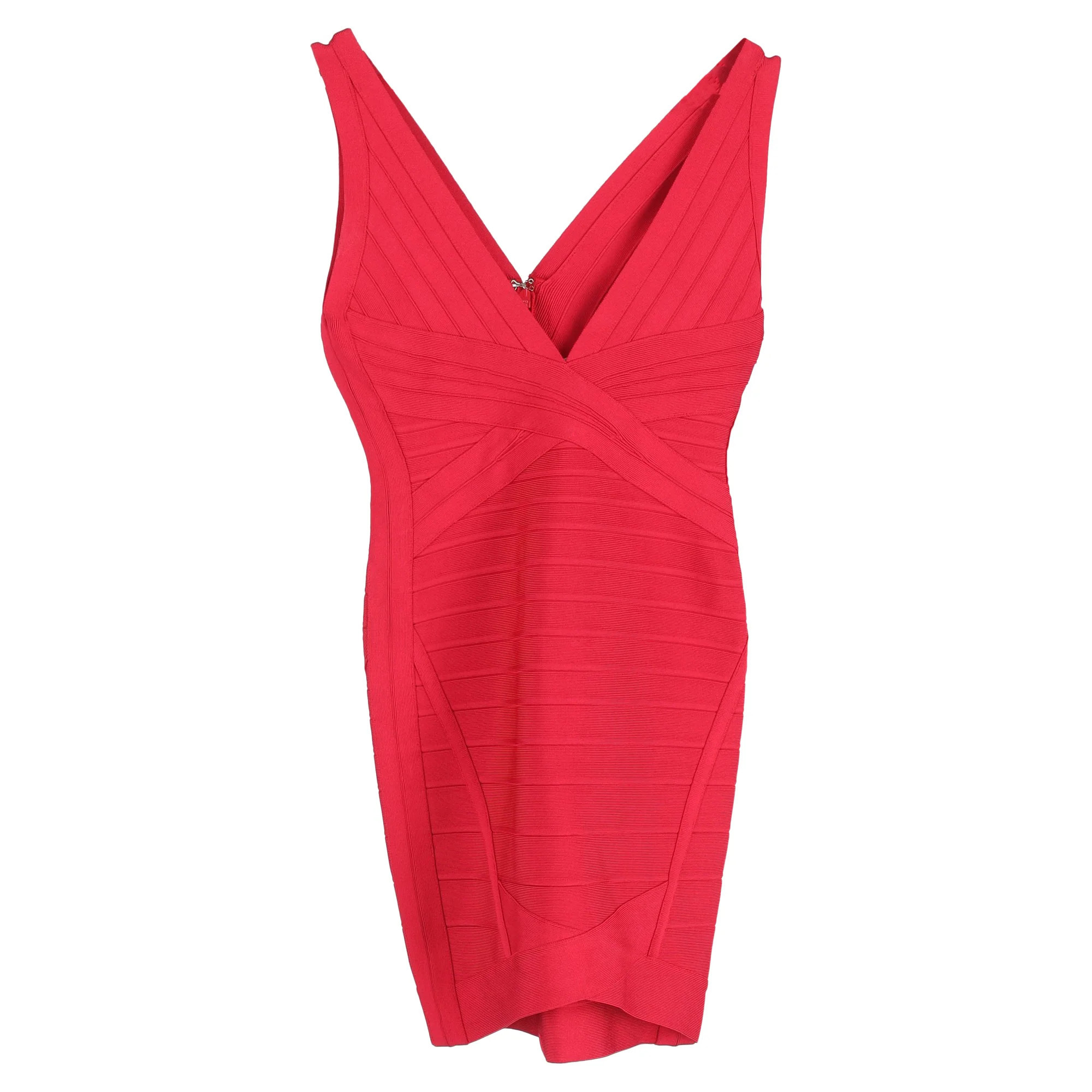 Herve Leger Ari Bodycon Mini Dress in Red Rayon | Shop Simon