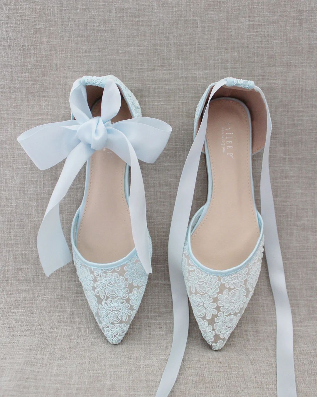 Light Blue Crochet Lace Pointy Toe Flats Women Wedding Shoes, Bridesmaid Shoes, Bridal Flats, Wed... | Etsy (US)