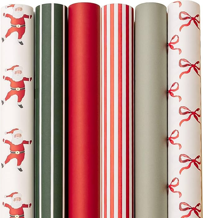 Merry Market 6-pack Premium Matte Christmas Wrapping Paper, Minimal Holiday Gift Wrap, Santa, Gre... | Amazon (US)