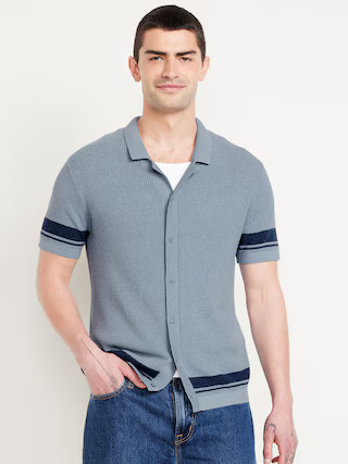 Short-Sleeve Button-Front Sweater Shirt | Old Navy (US)